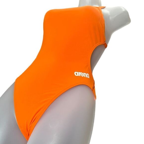 Arena Neon Orange Full Piece Cut Out Exposed Back One Piece Bathing Suit - Picture 2 of 6